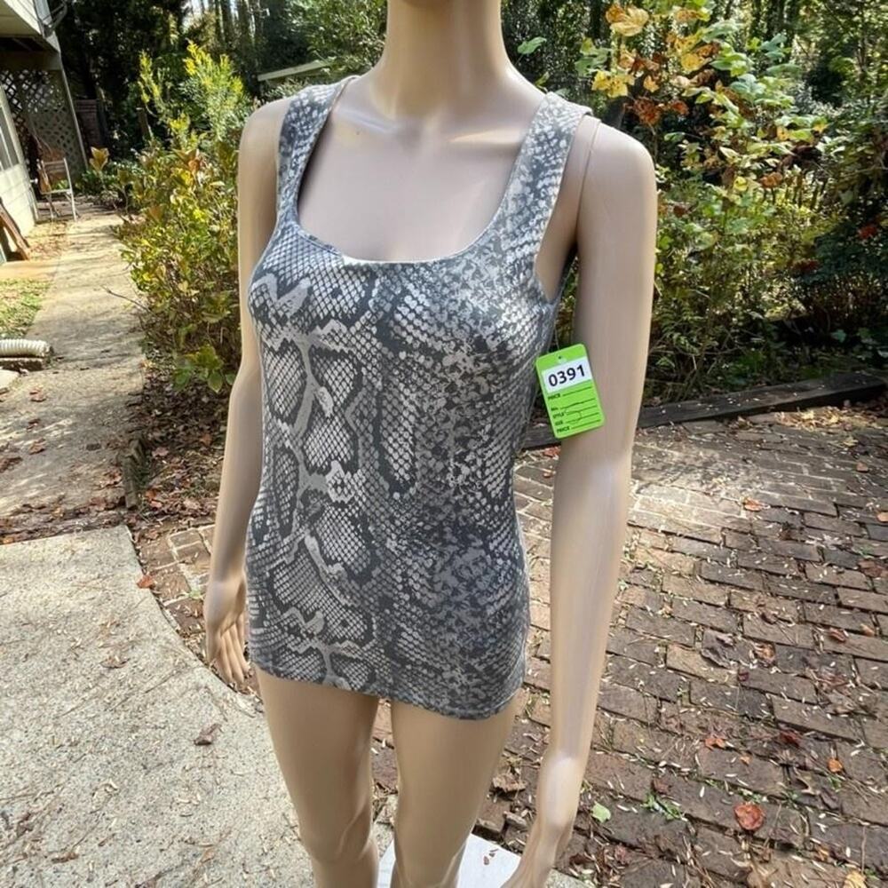 Zara Tank Top Womens Small Gray‎ Snakeskin Print Sleeveless Scoop Neck Basic - Picture 10 of 13